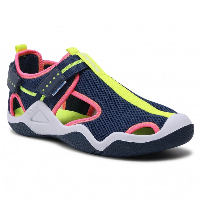 Chaussures Basses GEOX - J Wader G. A J1508A-01454 CF48L D Navy/Fluo Fuchsia Bleu Marine, Multicolore